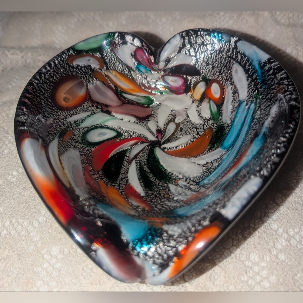 Murano Vibrant Black Tutti Frutti  Glass Art Bowl.